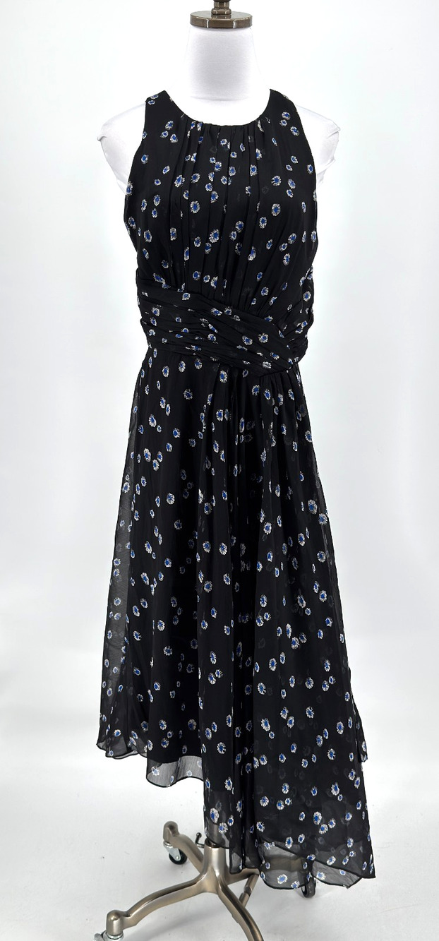 Ranna Gill Anthropologie Bordona Black Chiffon Printed Asymmetric Midi Dress